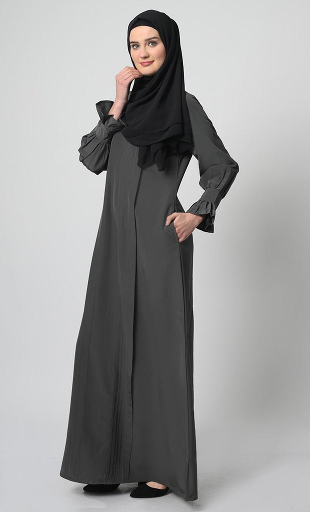 Kashibo Fabric A - Line Abaya with frilled full sleeves - EastEssence.com