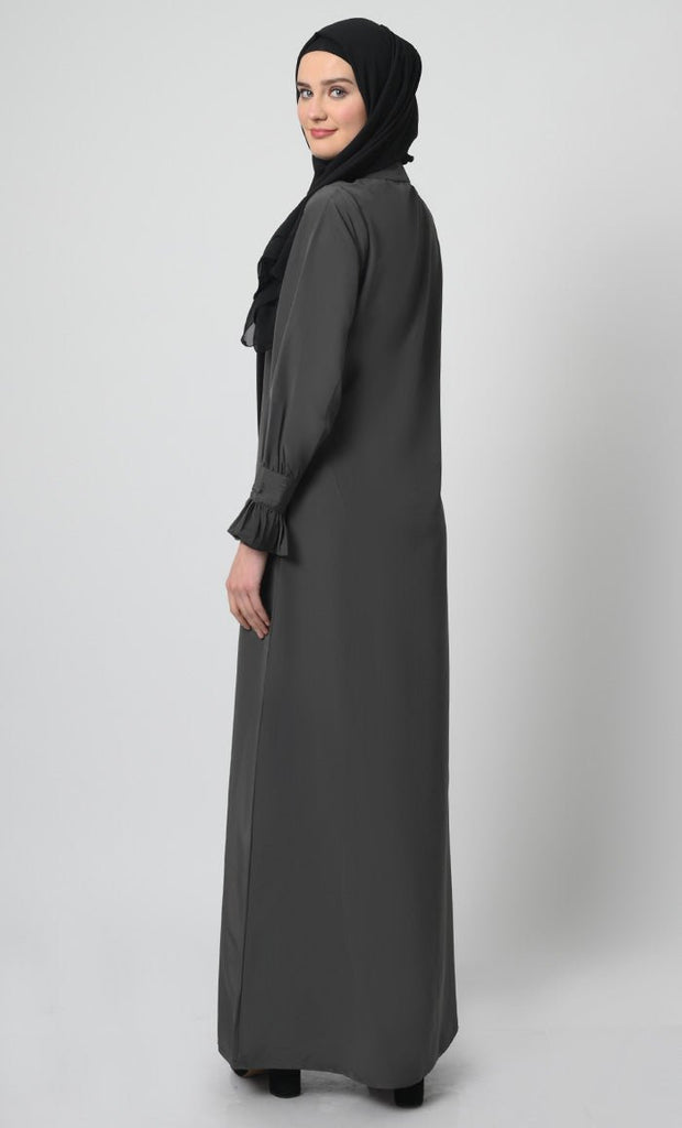 Kashibo Fabric A - Line Abaya with frilled full sleeves - EastEssence.com