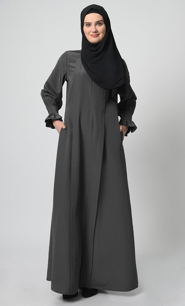 Kashibo Fabric A - Line Abaya with frilled full sleeves - EastEssence.com