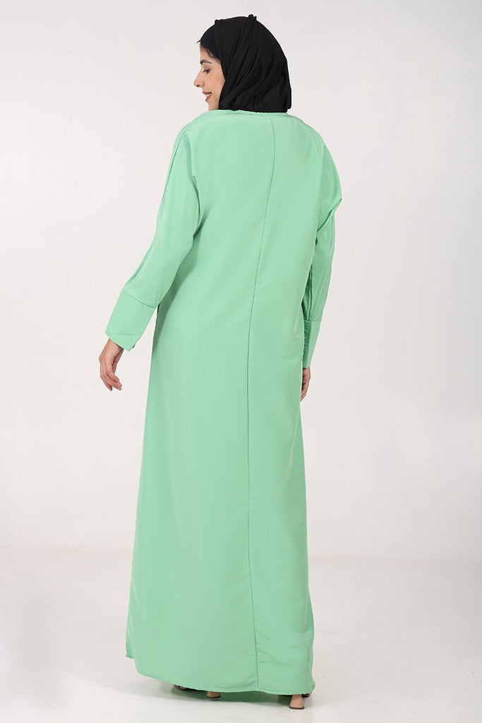 Kashibo Front Wrap Abaya with Overlap Neck – Everyday Modest Wear - Green - EastEssence.com