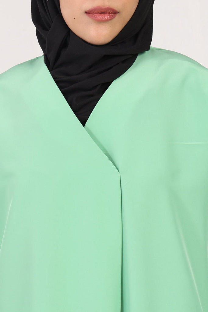 Kashibo Front Wrap Abaya with Overlap Neck – Everyday Modest Wear - Green - EastEssence.com