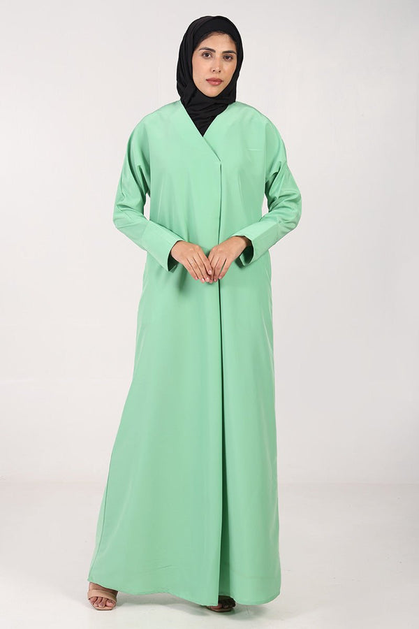 Kashibo Front Wrap Abaya with Overlap Neck – Everyday Modest Wear - Green - EastEssence.com