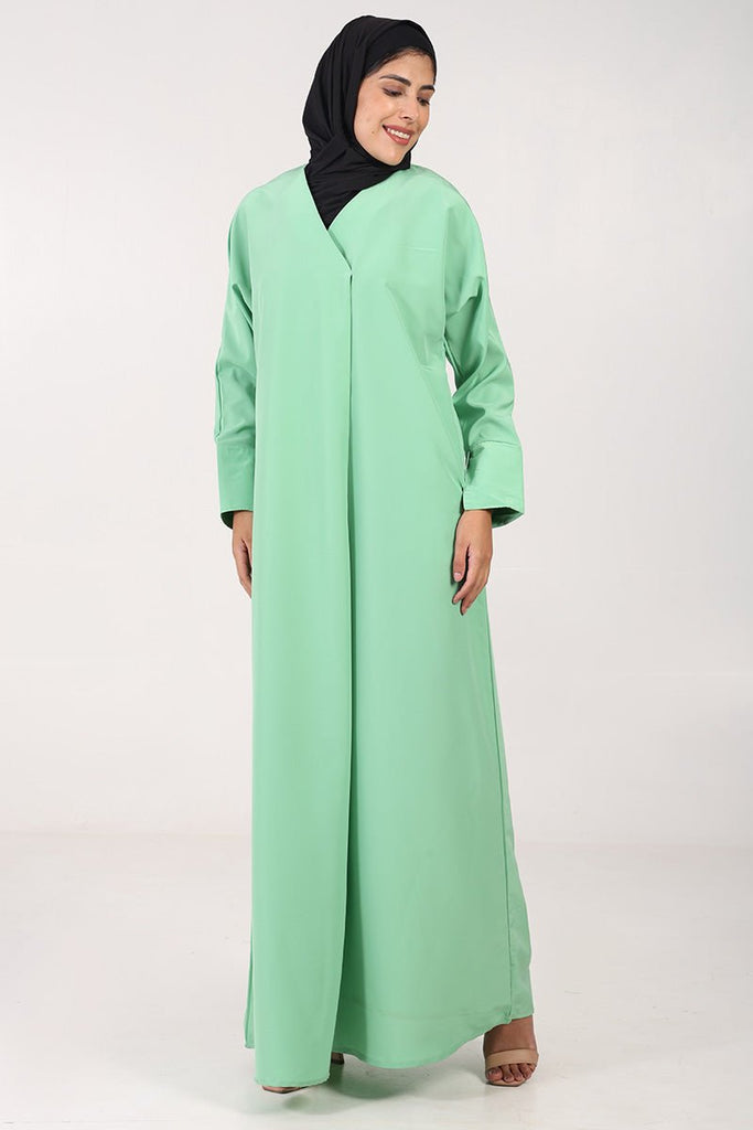 Kashibo Front Wrap Abaya with Overlap Neck – Everyday Modest Wear - Green - EastEssence.com