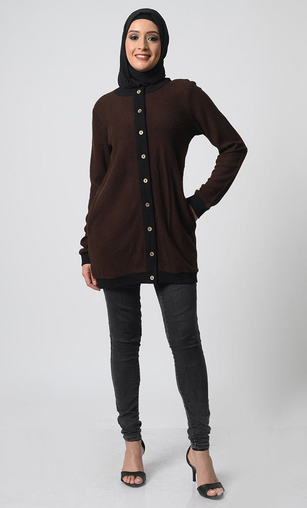 Knitted Wool Winter Cardigan with adjustable belt - EastEssence.com
