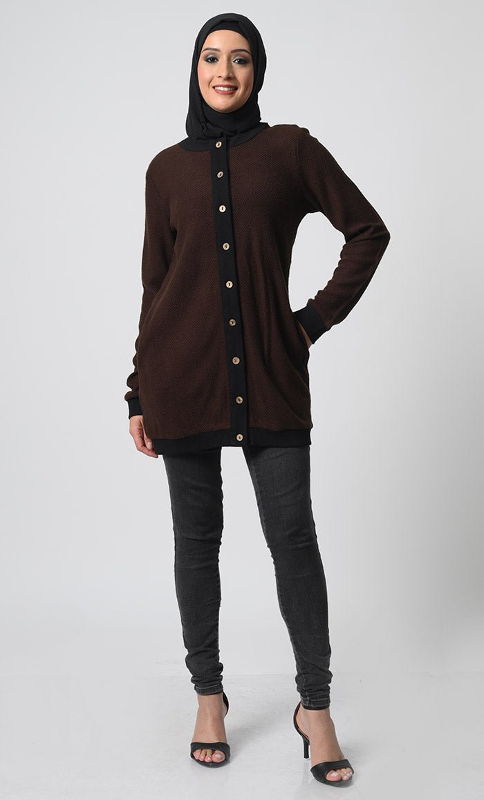 Knitted Wool Winter Cardigan with adjustable belt - EastEssence.com