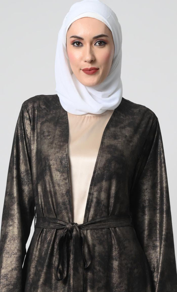 Korean Foil Open Front Jilbab Abaya Set - EastEssence.com