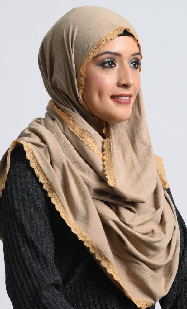 Lace - Decorated Cotton Jersey Hijab ·70x22 Inch Size - EastEssence.com