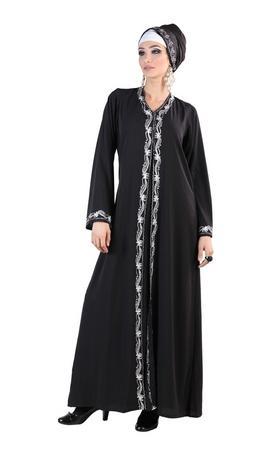 Lace Embroidered Double Layered Front Open Abaya Dress - Final Sale - EastEssence.com