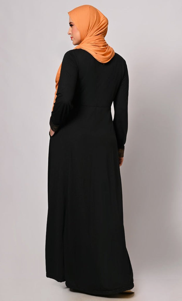 Lurex Enhanced Abaya with Practical Pockets - Final Sale - EastEssence.com