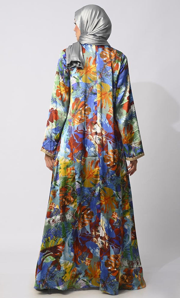 Luxurious Layers: Women's Printed Satin Shrug with Lining and Belt - EastEssence.com