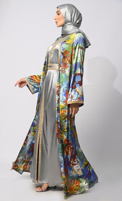 Luxurious Layers: Women's Printed Satin Shrug with Lining and Belt - Final Sale - EastEssence.com