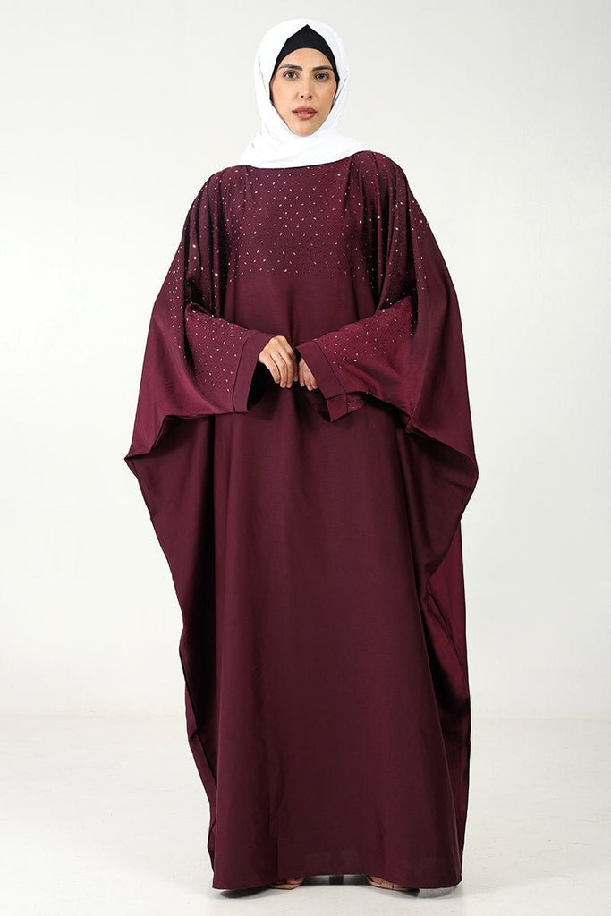 Luxurious TikTok Fabric Kaftan Abaya with Crystal Stone Work - EastEssence.com