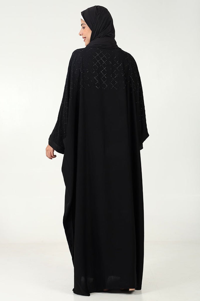 Luxurious TikTok Fabric Kaftan Abaya with Crystal Stone Work - Black - EastEssence.com