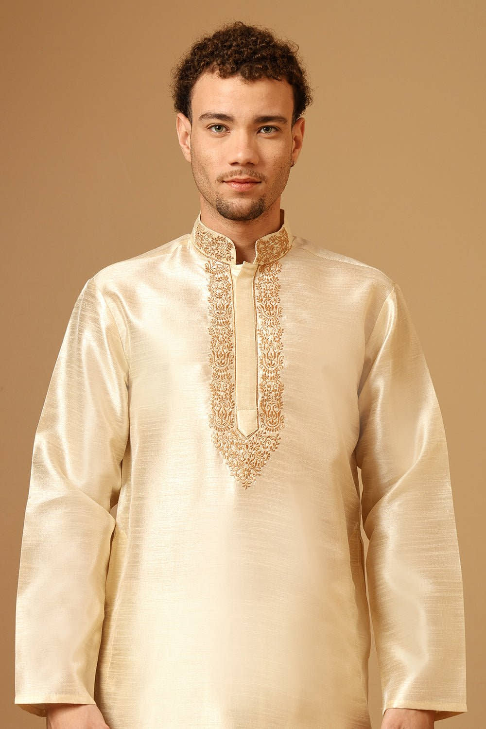 Luxury Dupion Silk Kurta Set for Men with Intricate Embroidery - EastEssence.com