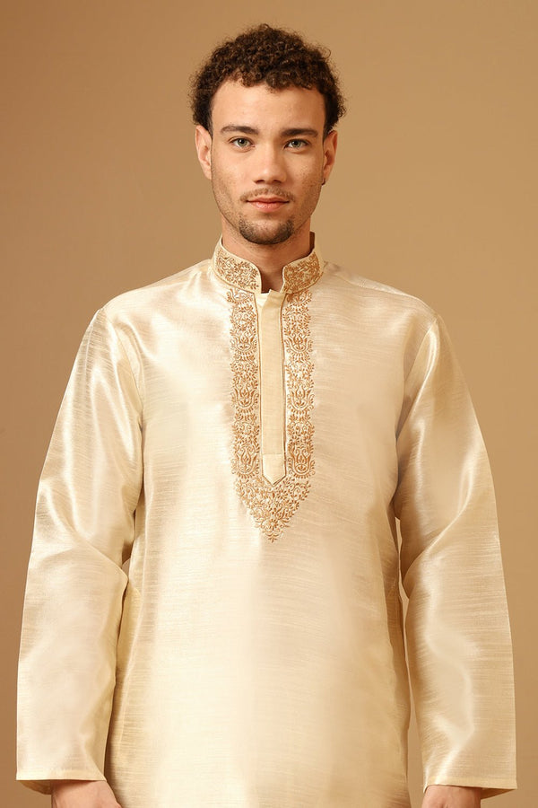 Luxury Dupion Silk Kurta Set for Men with Intricate Embroidery - EastEssence.com
