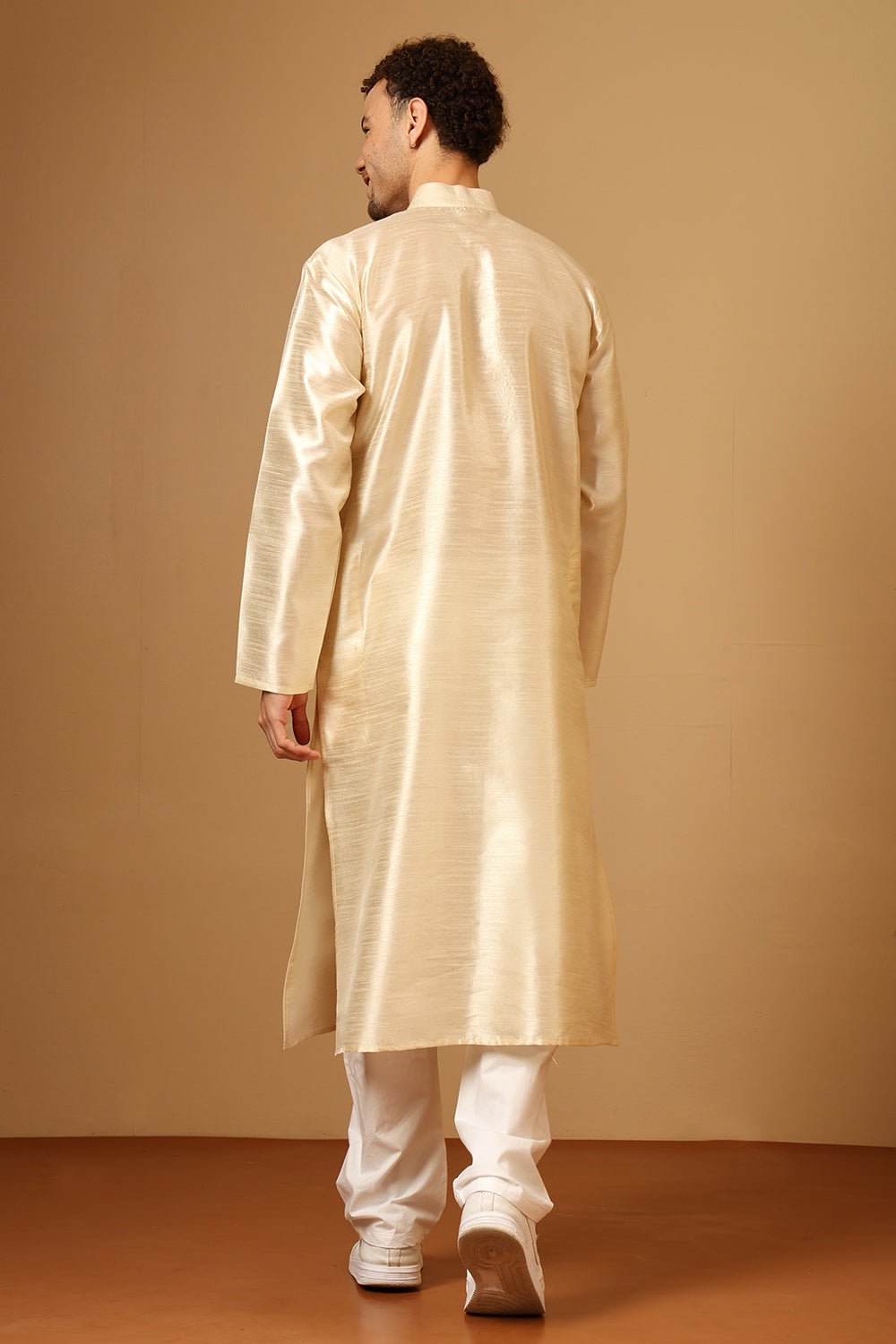 Luxury Dupion Silk Kurta Set for Men with Intricate Embroidery - EastEssence.com