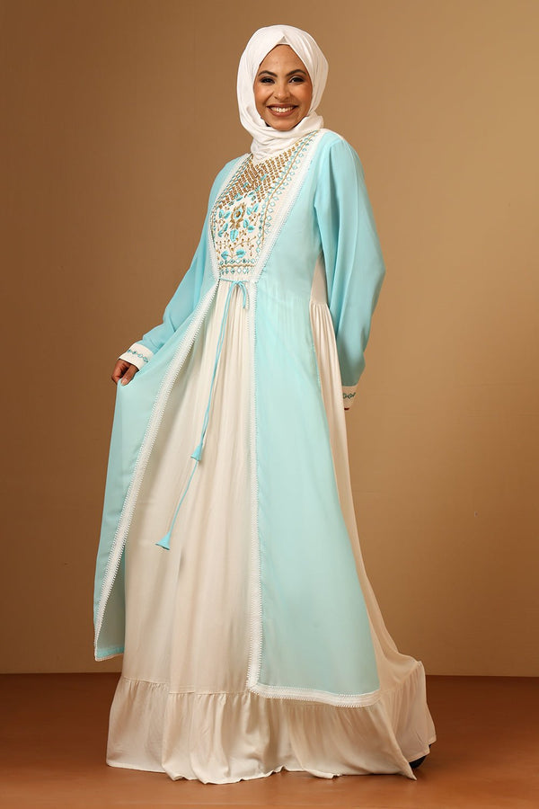 Luxury Fine Georgette Gold Zari Embroidered Arabian Abaya with Inner Lining - EastEssence.com