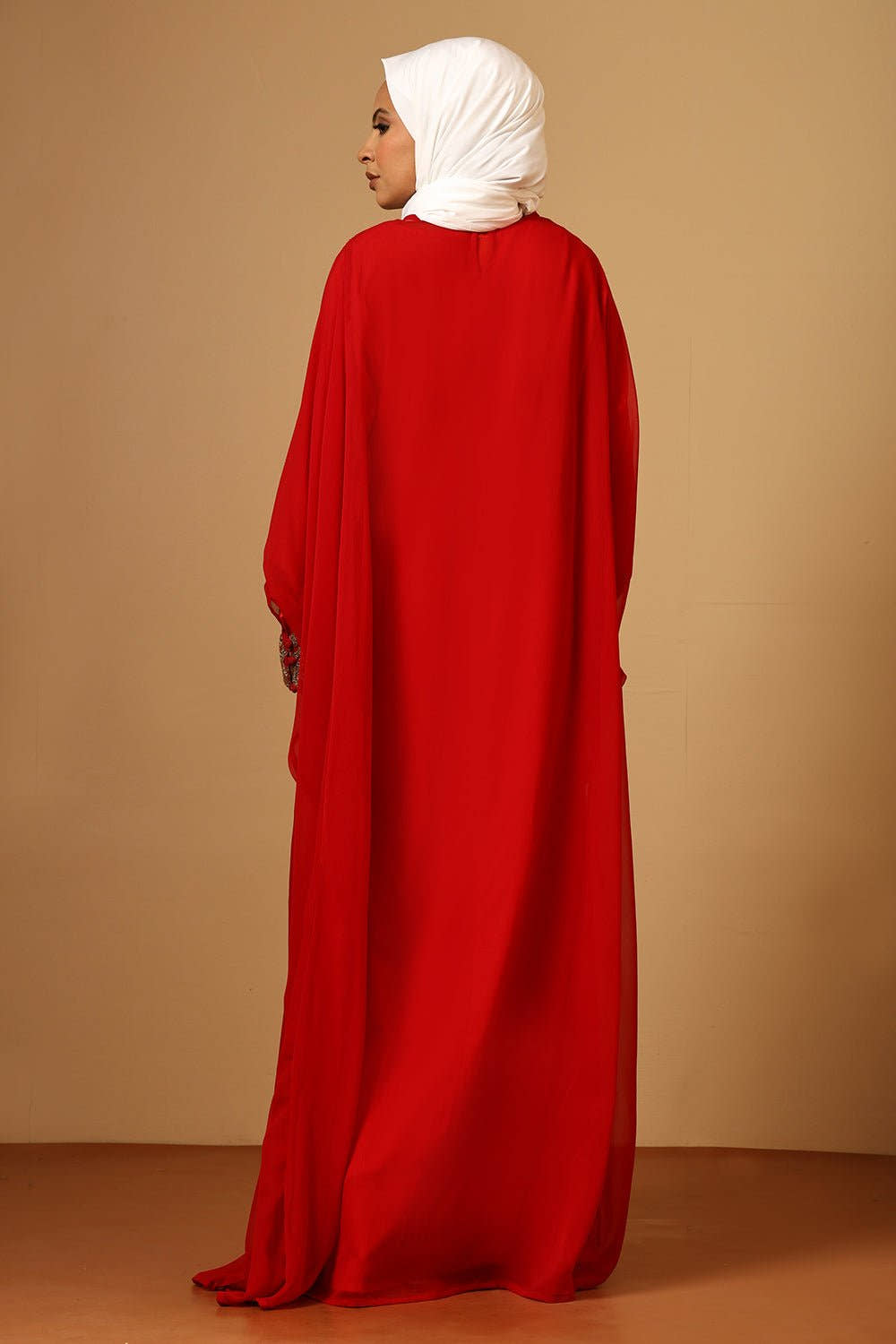 Luxury Fine Georgette Kaftan Abaya with Gold Zari Embroidery - EastEssence.com