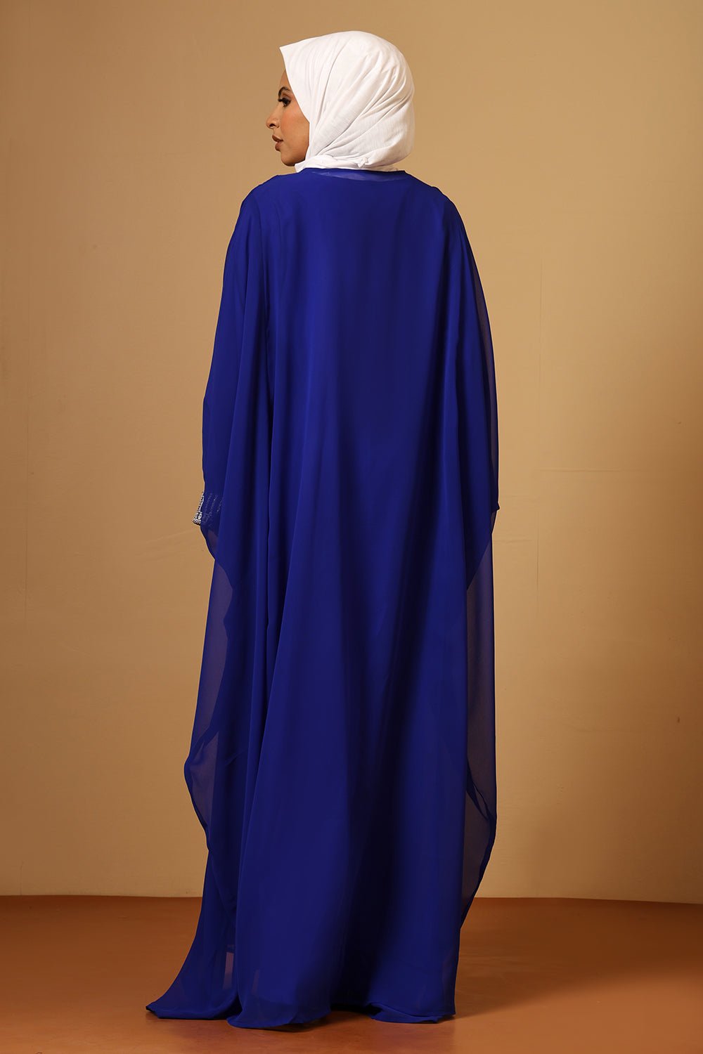 Luxury Fine Georgette Kaftan Abaya with Heavy Silver Zari Embroidery - EastEssence.com