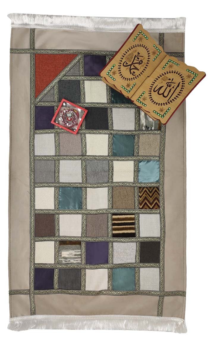 Luxury Islamic Gift Set ·Prayer Rug, Wooden Rehal & Tasbeeh - Grey - EastEssence.com