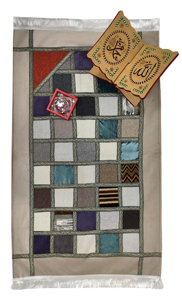 Luxury Islamic Gift Set ·Prayer Rug, Wooden Rehal & Tasbeeh - Grey - EastEssence.com