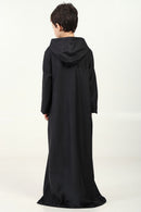 Hoodie-Style Thobe in Polyester Slub Poplin – Black