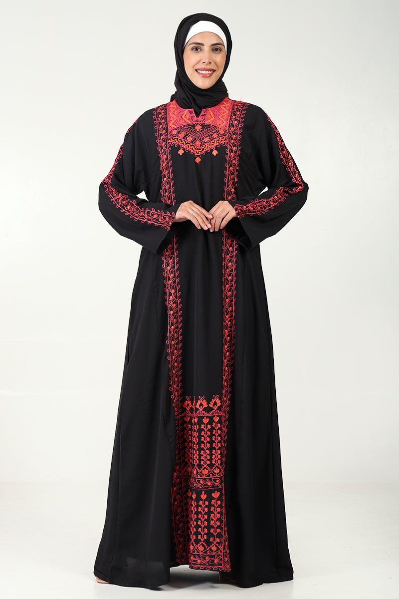 Elegant Summer Cool 2-Piece Abaya Set with Floral Embroidery