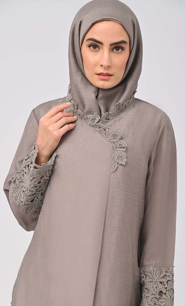 Madiha Modest Grey Salwar kameez Set With Matching Hijab - Final Sale - EastEssence.com