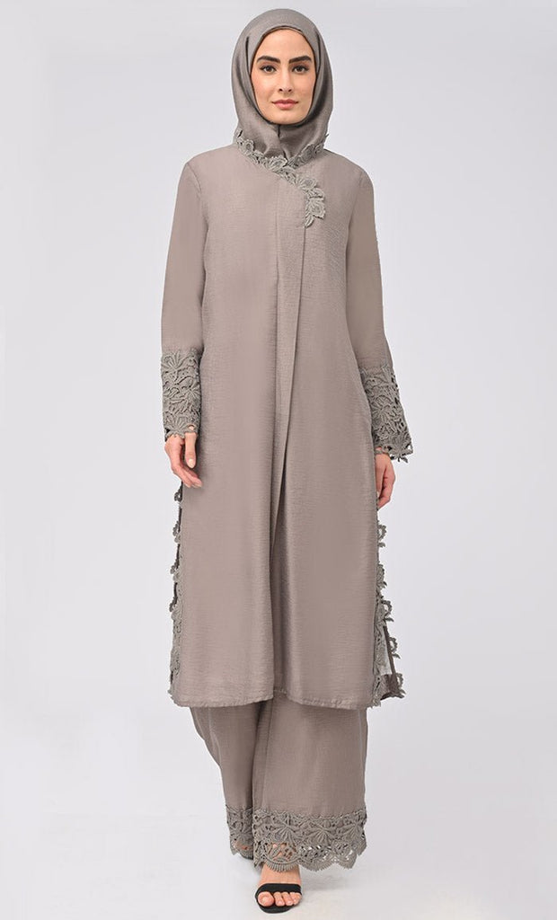 Madiha Modest Grey Salwar kameez Set With Matching Hijab - Final Sale - EastEssence.com