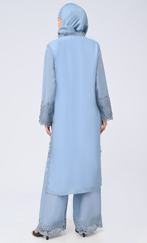 Madiha Modest Sky Blue Salwar Qameez Set With Matching Hijab - Final Sale - EastEssence.com