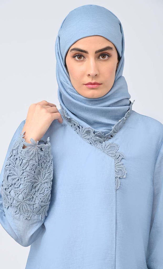 Madiha Modest Sky Blue Salwar Qameez Set With Matching Hijab - Final Sale - EastEssence.com