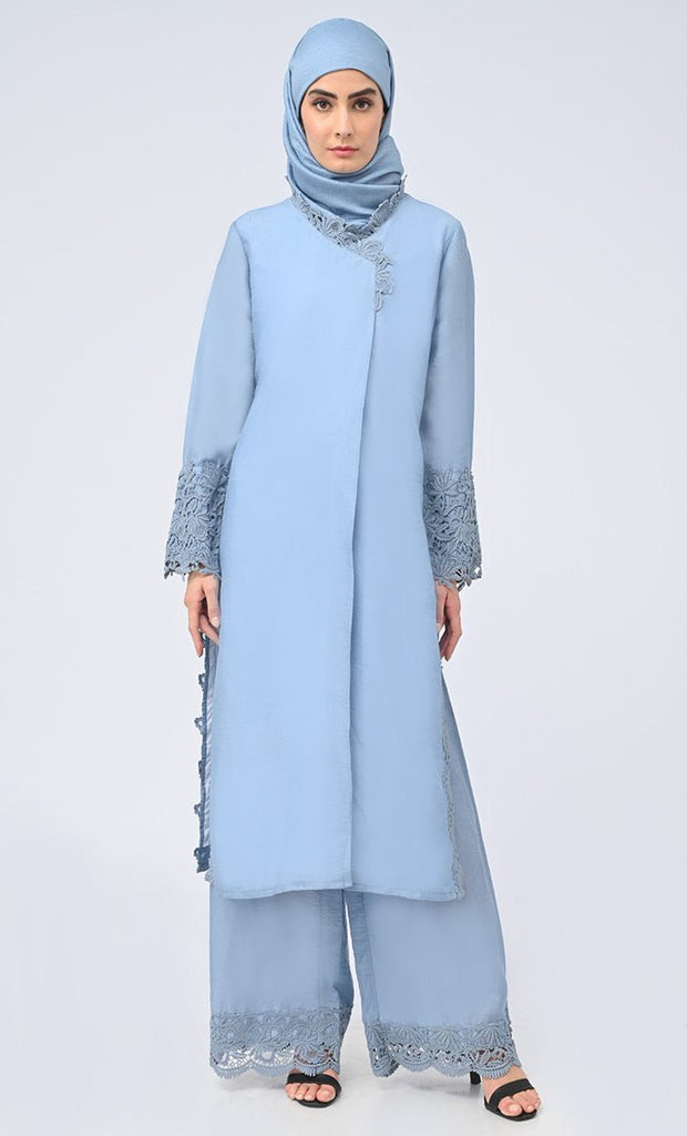 Madiha Modest Sky Blue Salwar Qameez Set With Matching Hijab - Final Sale - EastEssence.com