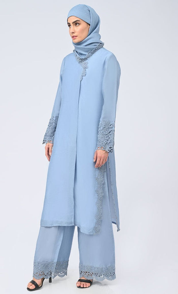 Madiha Modest Sky Blue Salwar Qameez Set With Matching Hijab - Final Sale - EastEssence.com