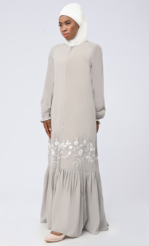 Maira Modest nida White Embroidered Abaya With Pockets - Final Sale - EastEssence.com