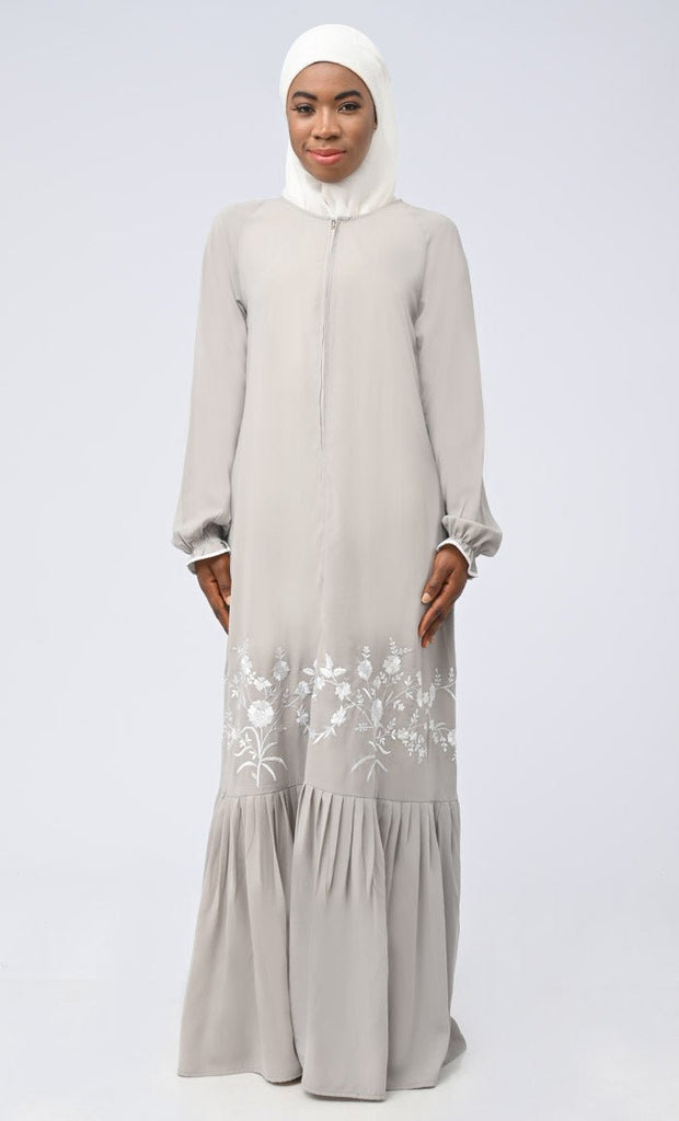 Maira Modest nida White Embroidered Abaya With Pockets - Final Sale - EastEssence.com