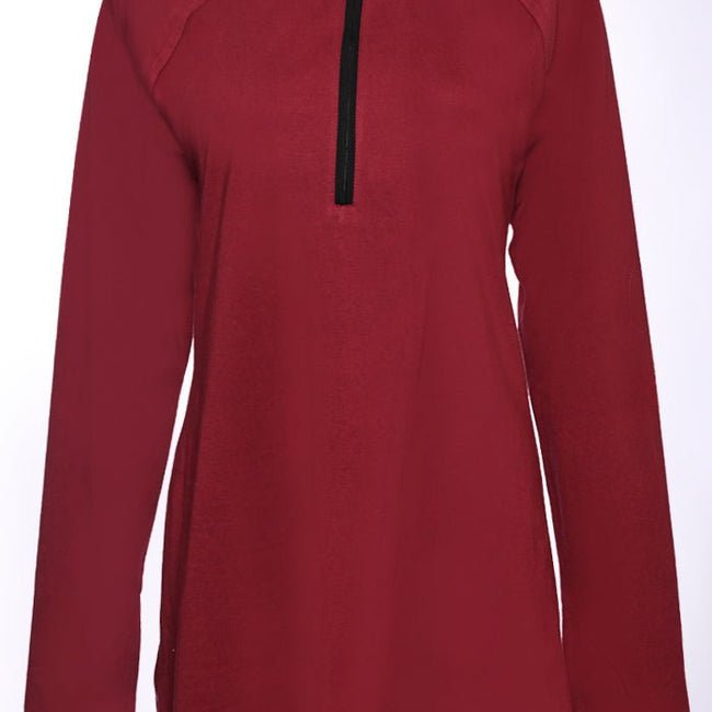 Maroon Casual T-Shirt with Half Zip Closure