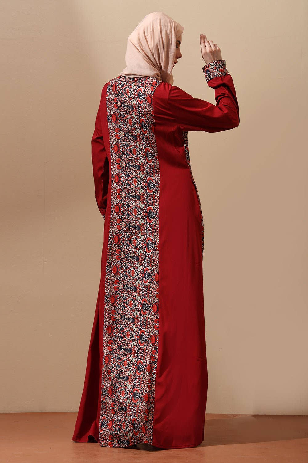 Maroon Heritage Panel Abaya - EastEssence.com