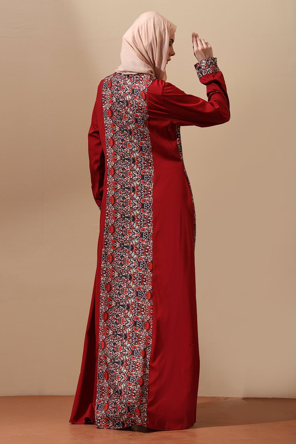 Maroon Heritage Panel Abaya - EastEssence.com