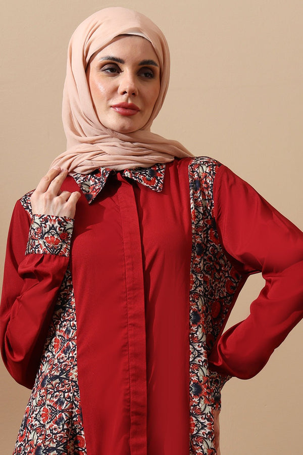 Maroon Heritage Panel Abaya - EastEssence.com