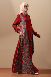 Maroon Heritage Panel Abaya - EastEssence.com