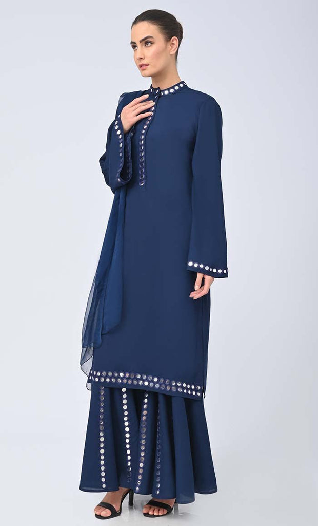 Mehwish Modest Rayon Salwar kameez Set With Matching Chiffon Hijab - Final Sale - EastEssence.com