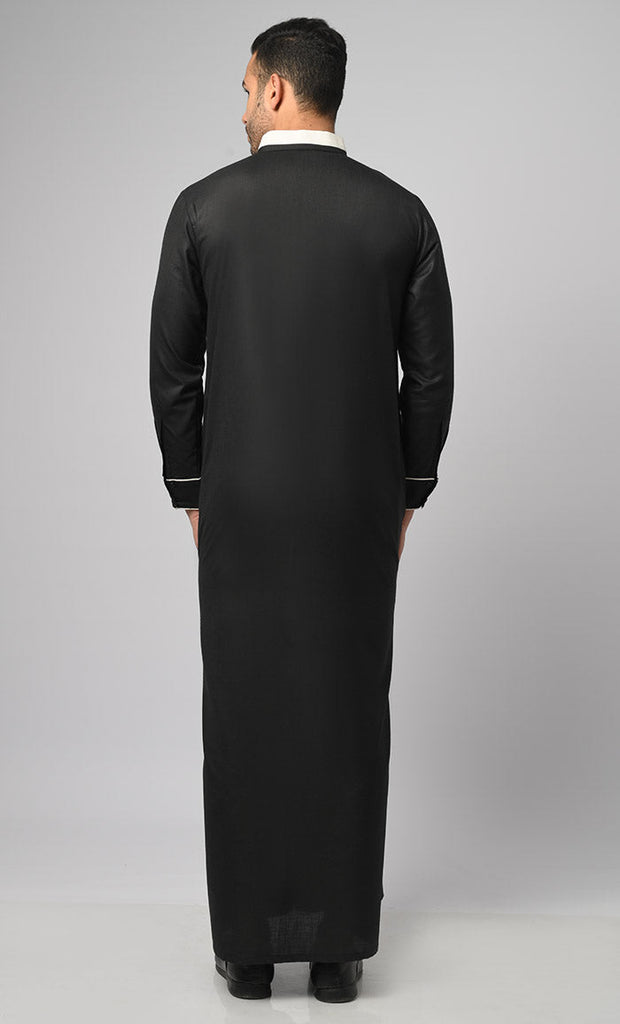 Men's Collared And Cuff Detail Thobe / Jubba With Embroidery And Pockets - Final Sale - EastEssence.com