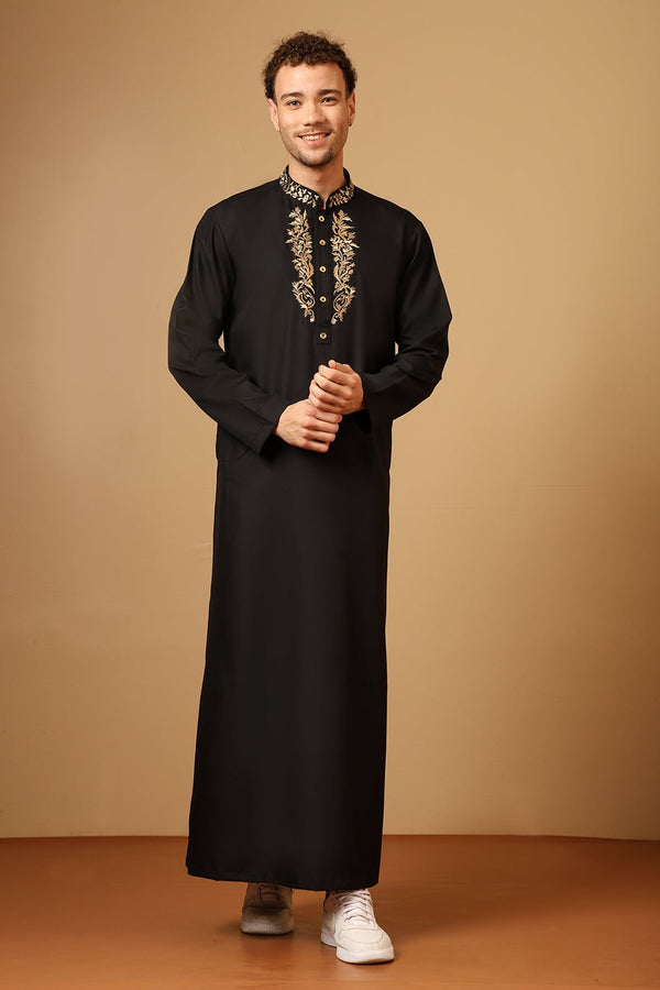 Men's contrast embroidered Thobe - EastEssence.com