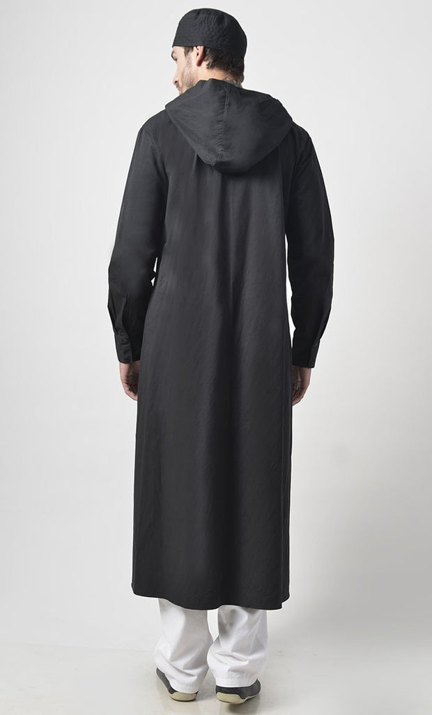 Mens Cotton Hooded Kurta - Black - Final Sale - EastEssence.com