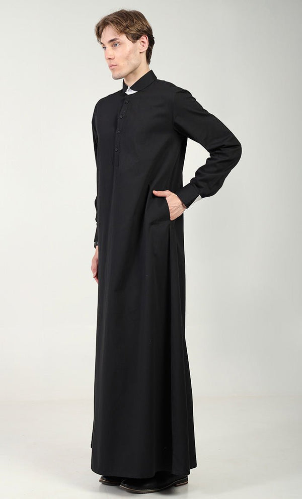 Men?? Cotton Twill Thobe/Jubba with Convertible Collar & Cuffs - EastEssence.com