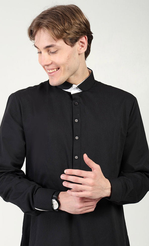 Men?? Cotton Twill Thobe/Jubba with Convertible Collar & Cuffs - EastEssence.com