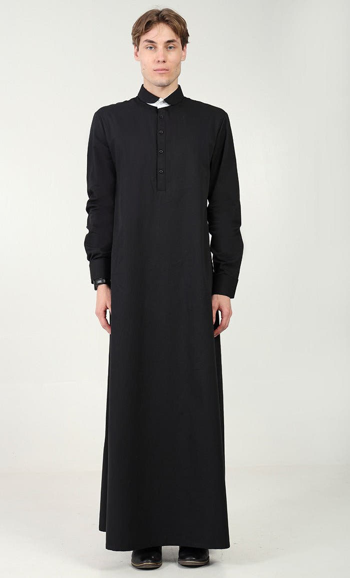 Thobe en sergé de coton pour homme avec col et poignets convertibles