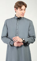 Men?? Cotton Twill Thobe/Jubba with Convertible Collar & Cuffs - Grey - EastEssence.com