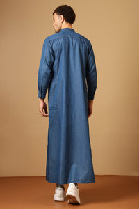 Men’s Denim Thobe with Mandarin Collar - EastEssence.com