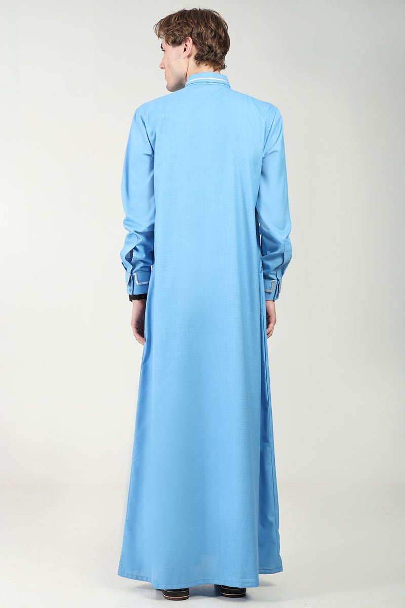 Men?? Elegant Polyester Poplin Thobe/Jubba with Silver Detailing - EastEssence.com